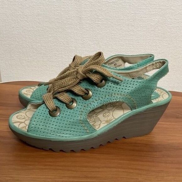 NWOB Fly London Peep Toe Lace Up Slingback Platform Sandal Women Size 40/US9-9.5 - Picture 1 of 12